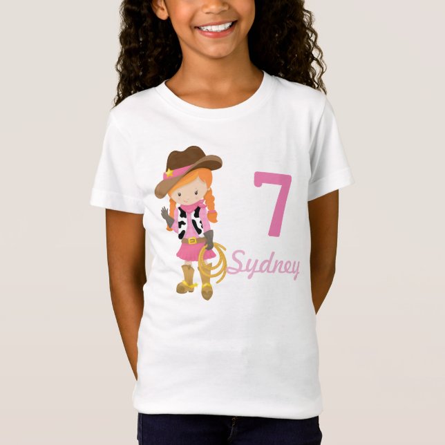 Anpassningsbar Rödhårig Cowgirl Födelsedagsfest Gi T-shirt (Framsida)