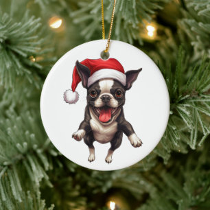 Anpassningsbar Roligt Boston Terrier-Hund - jul Julgransprydnad Keramik