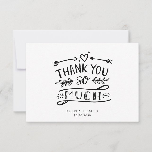 Anpassningsbar Roligt Calligraphy Heart Banner Brö Tack Kort (Framsida)