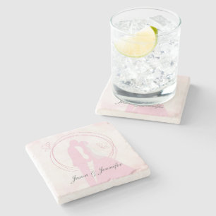 Anpassningsbar Romantic Dreamy Rosa Bröllop par Stenunderlägg