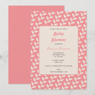 Anpassningsbar Rosa 70s Retro Löv Girl Baby Shower Inbjudningar