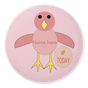 Anpassningsbar Rosa Birthday Girl Chick Ceramic Kn Knopp