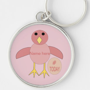 Anpassningsbar Rosa Birthday Girl Chick Keychain Rund Silverfärgad Nyckelring