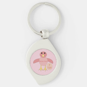 Anpassningsbar Rosa Birthday Girl Chick Keychain Swirl Silverfärgad Nyckelring