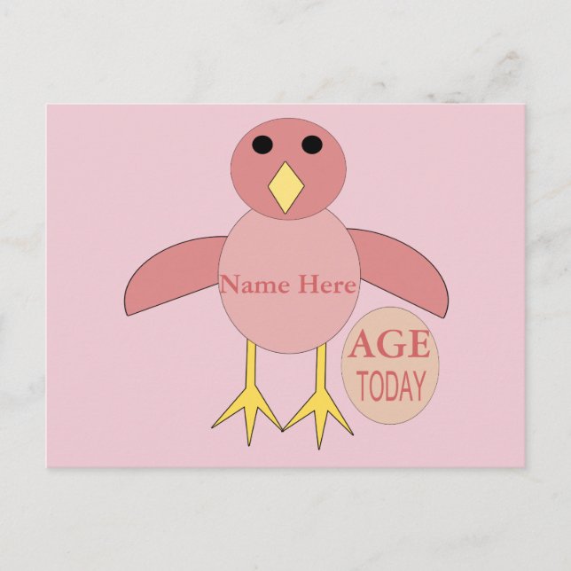 Anpassningsbar Rosa Birthday Girl Chick Postcard Vykort (Framsida)