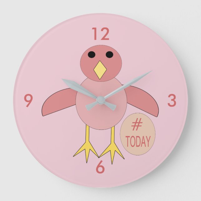 Anpassningsbar Rosa Birthday Girl Chick Wall Clock Stor Klocka (Framsida)