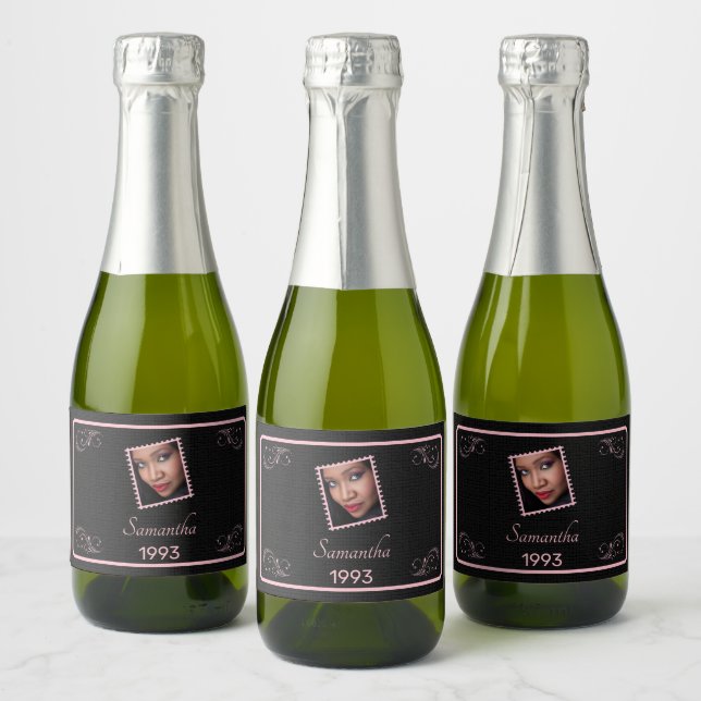 Anpassningsbar Rosa Black Photo Birthday Mini (Flaskor)