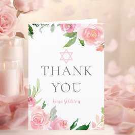 Anpassningsbar Rosa Blommigt Bat mitzvah Party jud Tack Kort