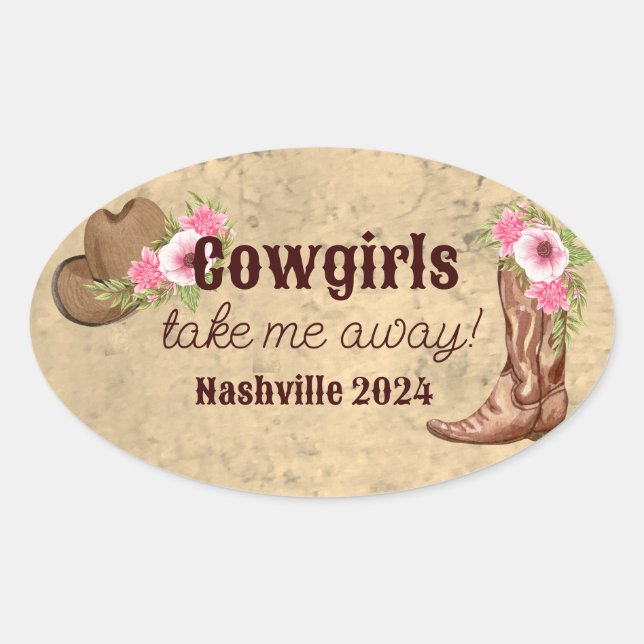 Anpassningsbar rosa blommigt Cowgirl Ovalt Klistermärke (Framsida)