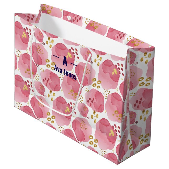 Anpassningsbar Rosa Blommigt Gift Bag - Personlig  (Framsidan Vinklad)