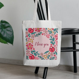 Anpassningsbar Rosa Blommigt Heart I kärlek You Mo Tygkasse