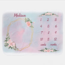 Anpassningsbar Rosa Blommigt Milestone Baby Blanke