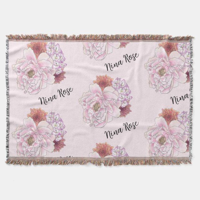 Anpassningsbar Rosa Blommigt Nursery Throw Blanket Filt (Framsidan)