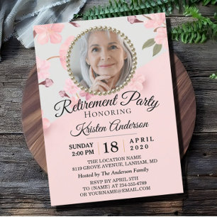 Anpassningsbar Rosa Blommigt Photo Pension Party Inbjudningar