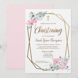 Anpassningsbar Rosa Blommigt Watercolor Baby Chris Inbjudningar