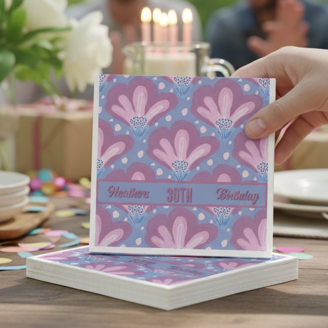 Anpassningsbar Rosa Blue Watercolor Blommigt Birth Pappersservett (Hand painted pink and blue flowers with an area to customize make these paper napkins chic and cute)