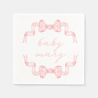 Anpassningsbar Rosa Bow Baby Shower Napkins Pappersservett