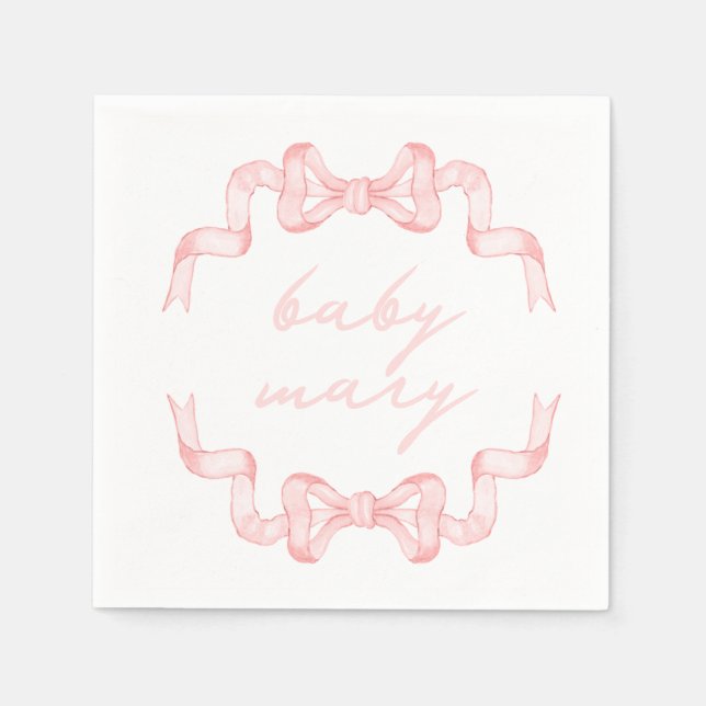 Anpassningsbar Rosa Bow Baby Shower Napkins Pappersservett (Framsidan)