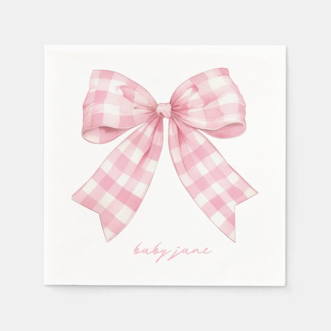 Anpassningsbar Rosa Bow Baby Shower Napkins Pappersservett (Framsidan)