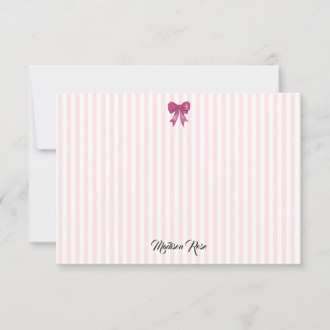 Anpassningsbar Rosa Bow Rosa Rand Preppy Tack Kort (Framsida)