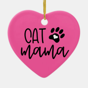 Anpassningsbar Rosa Cat Mamma Cat Mamma Hjärtforma Julgransprydnad Keramik