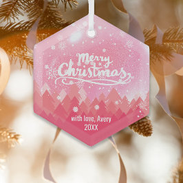 Anpassningsbar Rosa Crystal Snö Forest God jul Julgransdekoration
