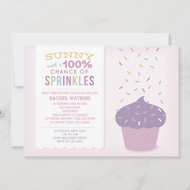 Anpassningsbar Rosa Cupcake Baby Sprinkle Inbjudan (Framsida)