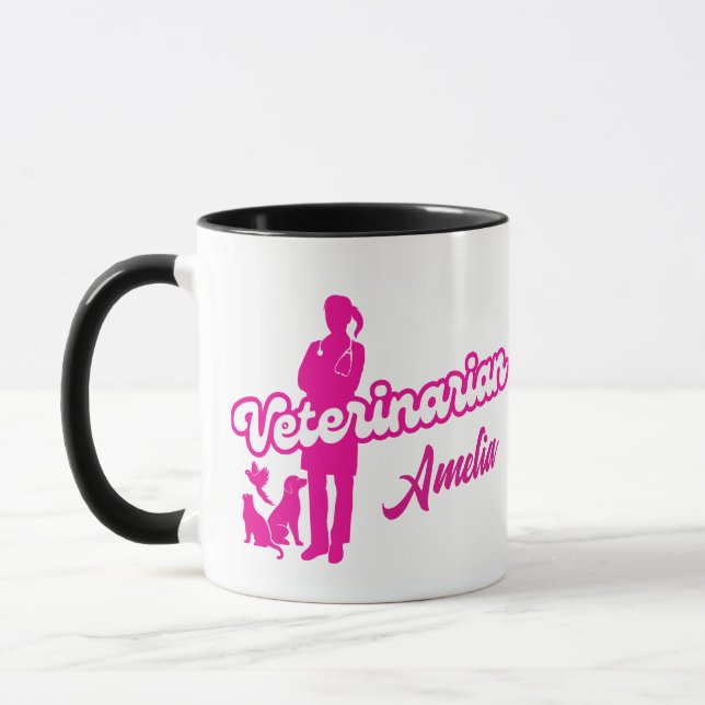 Anpassningsbar Rosa Doll Veterinarian Girly Mugg (Vänster)