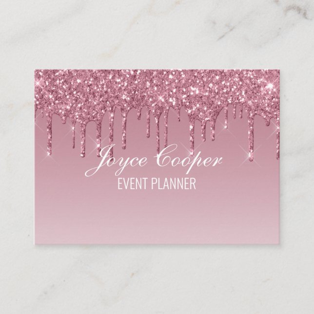 Anpassningsbar Rosa Dripping Glitter Visitkort (Framsida)
