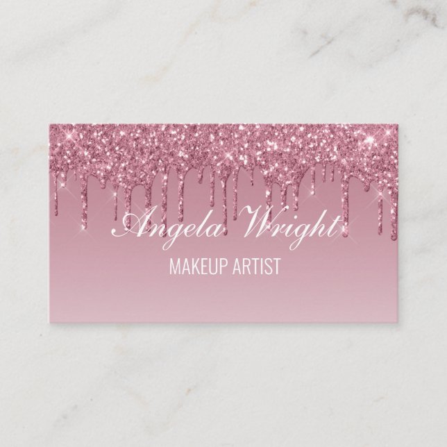 Anpassningsbar Rosa Dripping Glitter Visitkort (Framsida)