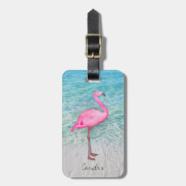 Anpassningsbar Rosa Flamingo Tropical Sandy Beach Bagagebricka