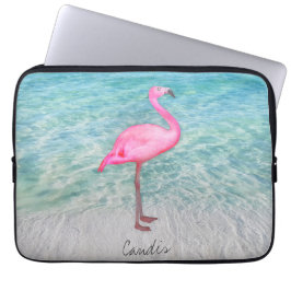Anpassningsbar Rosa Flamingo Tropical Sandy Beach Laptop Fodral