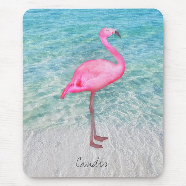 Anpassningsbar Rosa Flamingo Tropical Sandy Beach  Musmatta (Framsidan)