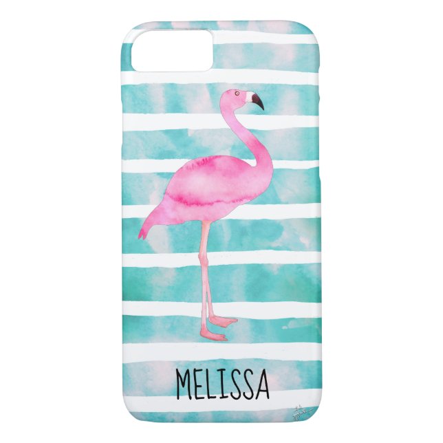 Anpassningsbar Rosa Flamingo Turquise Blue Rand Case-Mate iPhone Skal (Baksida)
