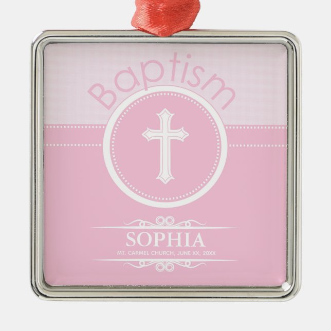 Anpassningsbar, Rosa Flicka Barn av Gud Dop Julgransprydnad Metall (Framsidan)