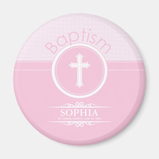 Anpassningsbar, Rosa Flicka Barn Av Gud Dop Magnet (Framsidan)