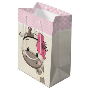 Anpassningsbar Rosa Flicka Giraffe Medium Gift Bag
