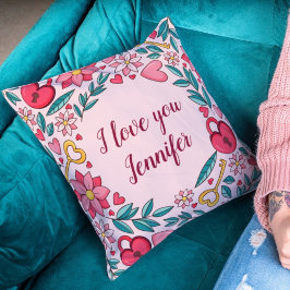 Anpassningsbar Rosa Flowers Heart I kärlek You Mor Kudde
