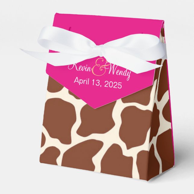 Anpassningsbar Rosa Giraffe Wedding Favor Boxes Presentaskar (Framsidan Sidan)