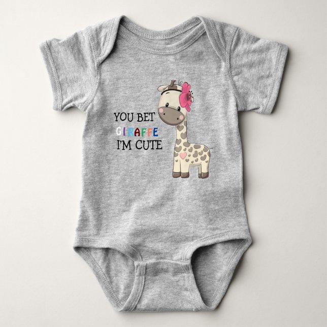 Anpassningsbar Rosa Girl Giraffe Baby Bodykostym T Shirt (Framsida)