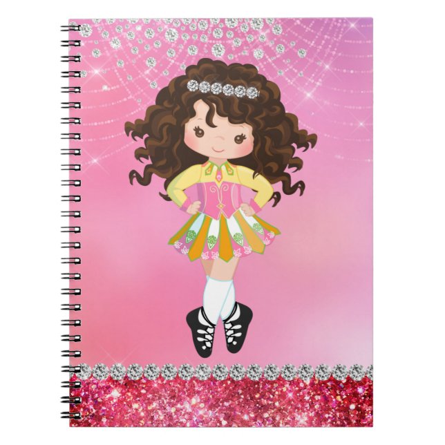 Anpassningsbar Rosa Glam Irish Dance Brunette Girl Anteckningsbok (Framsidan)
