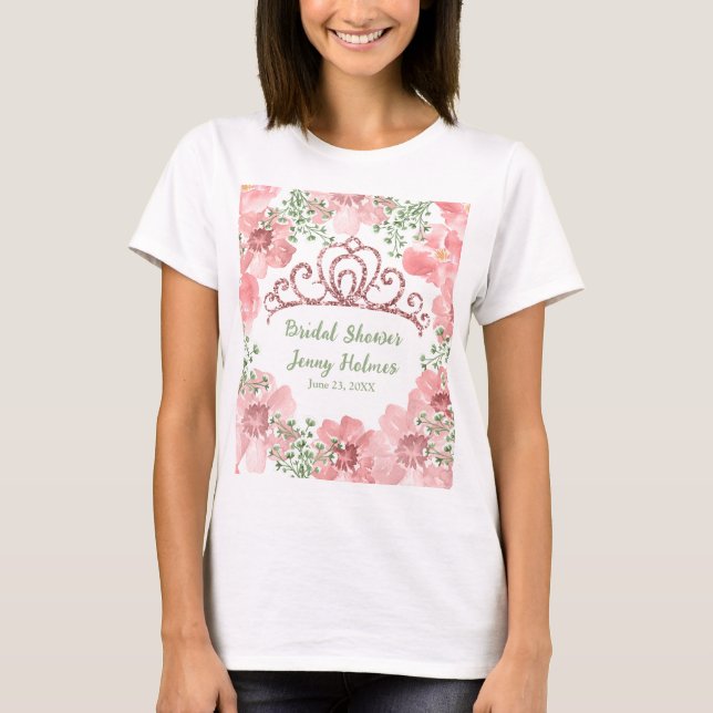 Anpassningsbar Rosa Glitter Krona Rosa ros Greener T Shirt (Framsida)