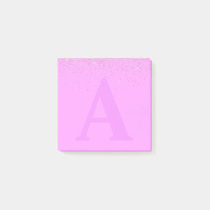 Anpassningsbar Rosa Glitter Monogram Post-it® Note Post-it Block
