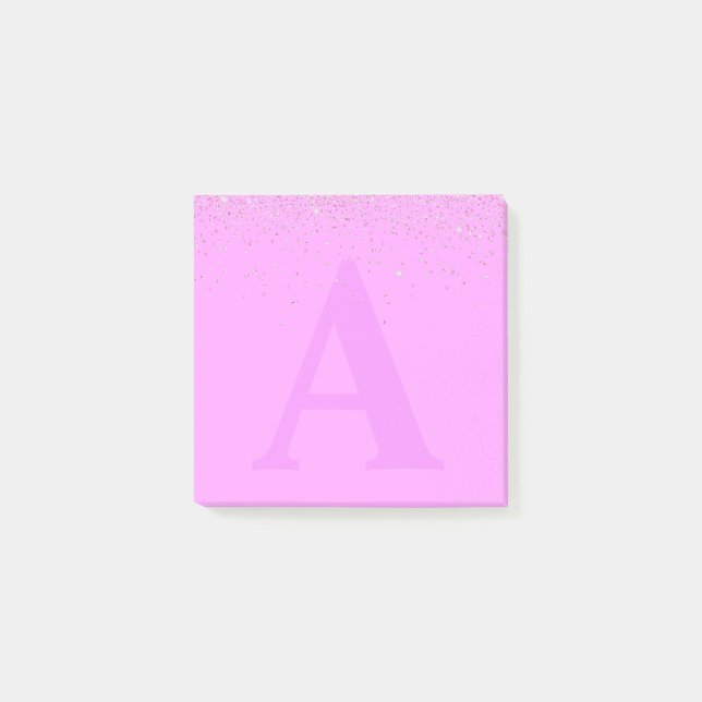 Anpassningsbar Rosa Glitter Monogram Post-it® Note Post-it Block (Framsida)