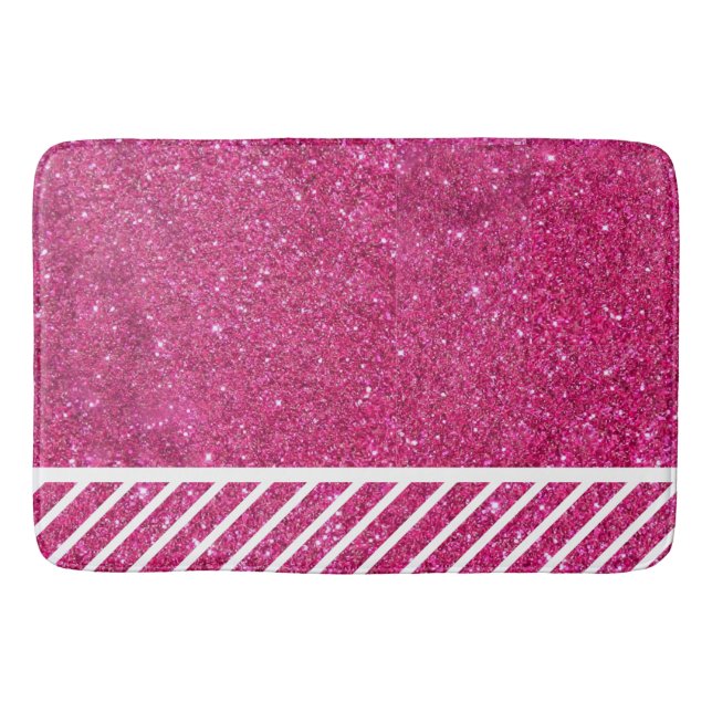Anpassningsbar Rosa Glitter och Vita Rand Modern k Badrumsmatta (Framsidan)