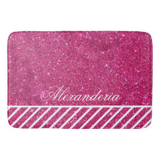 Anpassningsbar Rosa Glitter och Vita Rand Modern k Badrumsmatta