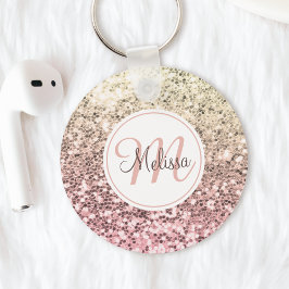 Anpassningsbar  Rosa Glitter Unicorn Monogrammed N Nyckelring