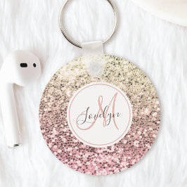 Anpassningsbar  Rosa Glitter Unicorn Monogrammed N Nyckelring
