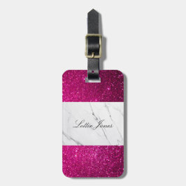 Anpassningsbar Rosa Glitter vit marble Skriv ut ba Bagagebricka