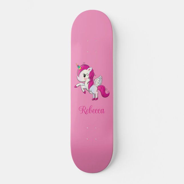 Anpassningsbar Rosa Glittrig Enhjörning Skateboard (Framsida)